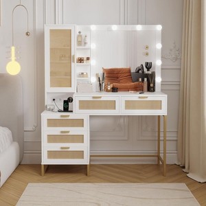 Vanity Benches, Modern Makeup Vanity Desk with Adjustable Mirror, Built in Charging Station, 5 Drawers, Space Saving Dressing Table for Bedrooms - 1 of 4