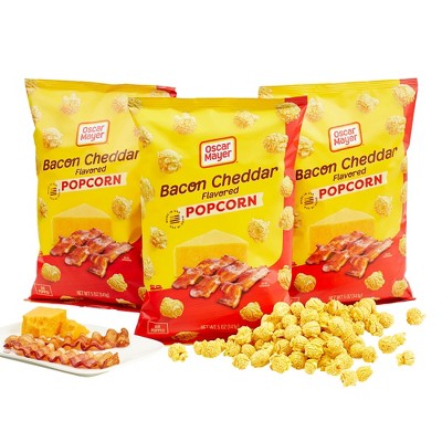 The Popcorn Factory Oscar Mayer Bacon Cheddar Flavored Popcorn, 3 bag count Great as a Snack, Gift, Thank You, Movie Night & Popcorn Lovers