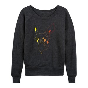 Women's - Pokémon - Colorful Pikachu Outline Lightweight French Terry Wide Neck Long Sleeve Shirt - 1 of 4