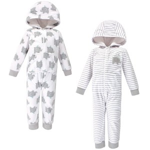 Hudson Baby Toddler Fleece Jumpsuits, Coveralls, and Playsuits 2pk Set, Elephants - 1 of 3