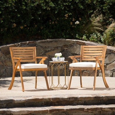 SKRAN Outdoor Wooden Dining Set with Cushions, Weather-Resistant Rattan and Steel Frame for Patio, Garden, Indoor, Teak Finish