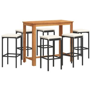 vidaXL Patio Bar Set Outdoor Garden Furniture Solid Wood Acacia and Poly Rattan - Black 6 Piece - 1 of 4