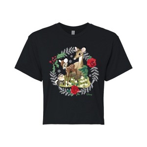 Women's - Disney - Christmas - Family In The Forest Cropped Graphic T-Shirt - 1 of 4