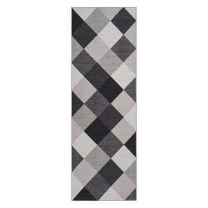 Machine Washable Plaid Checkered Design Non-Slip Rubberback Runner Rug Modern Abstract Geometric Print Carpet - 1 of 4