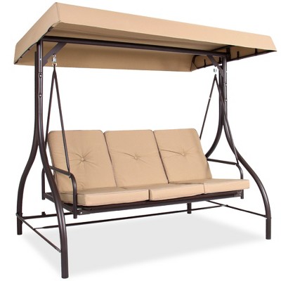 Best Choice Products 3-Seat Outdoor Converting Canopy Swing Glider Patio Hammock w/ Removable Cushions