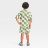 Grayson Mini Toddler Boys' Short Sleeve Wavy Check Printed Thermal Knit Shirt and Shorts Set - Green - 2 of 4