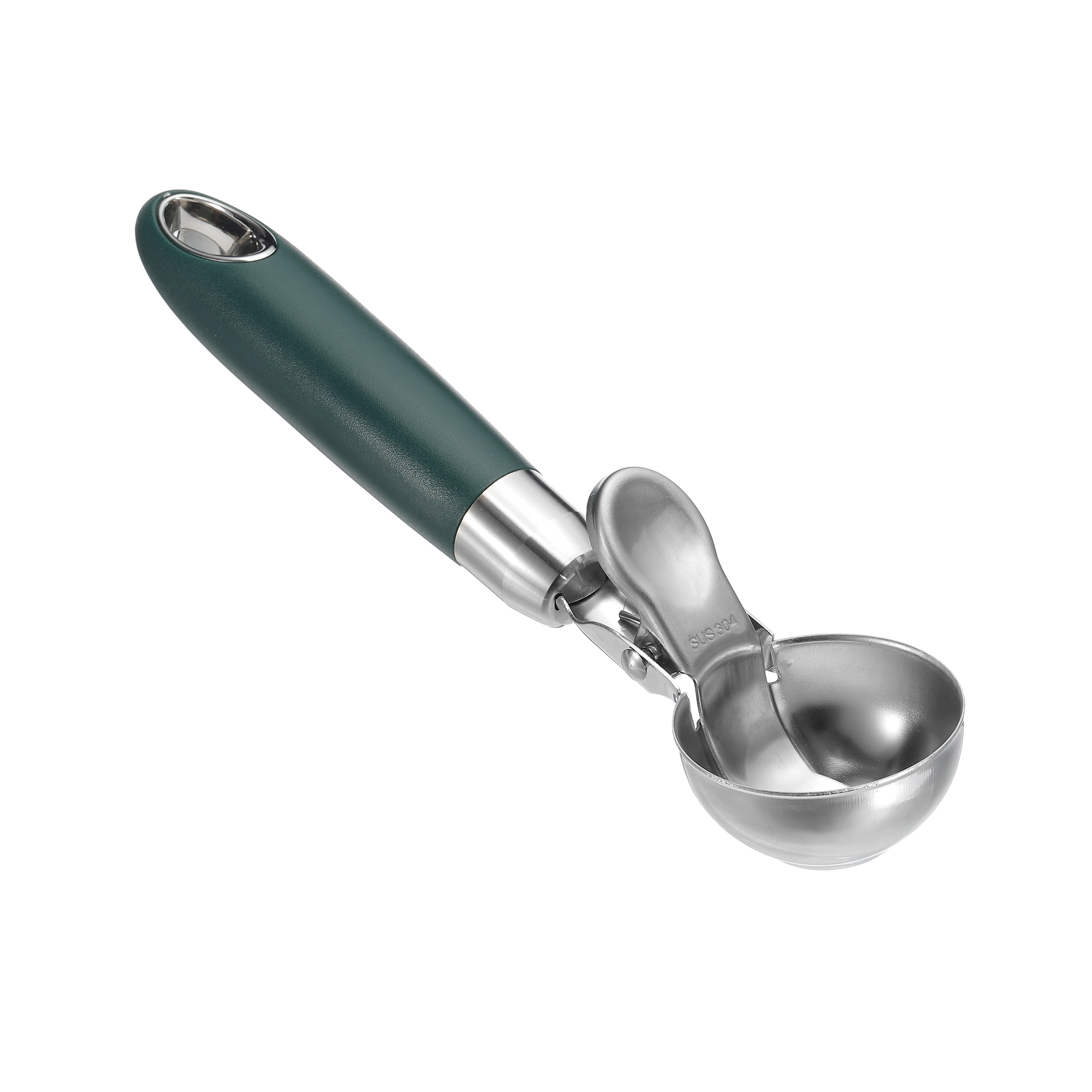 Unique Bargains Stainless Steel with Spring Thumb Trigger Ice Cream Scoop 4 Ounce Green 1 Pc