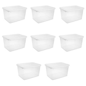 Pack of 8 Small Storage Bin, 20 Quart Clear Plastic Storage Container with Snap-On Lid, White - 1 of 4