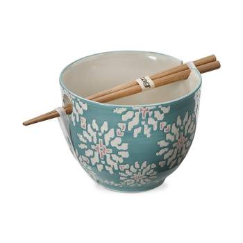 tag 16 oz. Vail Printed Stoneware Noodle Bowl with Bamboo Chop Sticks, 3.9L x 3.9W x 5.0H.