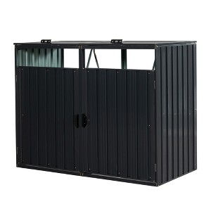 Syemin Outdoor Trash Cans Garbage Bin Shed Stores 2 Trash Cans Metal Outdoor Bin Shed for Garbage Storage Bin Shed, Gray, 62.99"*31.49"*48.03" - 1 of 4
