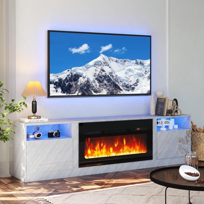 AOXUN Fireplace TV Stand with 36" Electric Fireplace, LED Light Entertainment Center, 80" TV Console Stand for TVs Up to 90" for Living Room, Grey