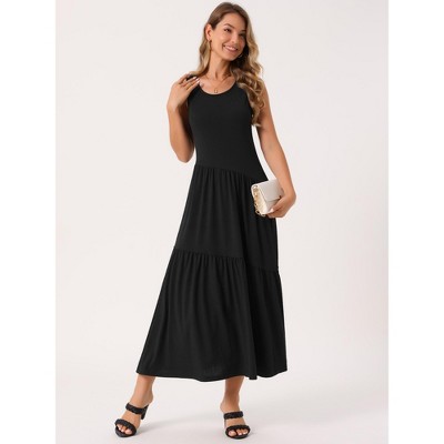 Женские платья INSPIRE CHIC Women's Summer Casual Sleeveless Crewneck Aline Flowy Tiered Maxi Long Beach Sundress Black Large — фото 3