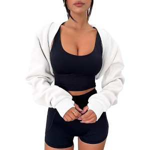 Womens Stylish Bolero Long Sleeve Sweatshirts Bolero Open Front Cropped Cardigan Workout Crop Tops Sweatshirt Shrug Sweatshirt Bolo - 1 of 4