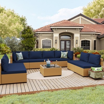 UPHA 9-Piece Rattan Patio Sofa Conversation Set with Cushions
