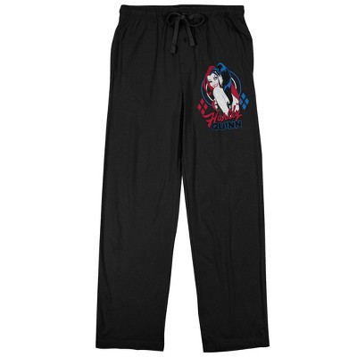 Harley Quinn Red White and Blue Color Burst Men’s Black Sleep Pajama Pants