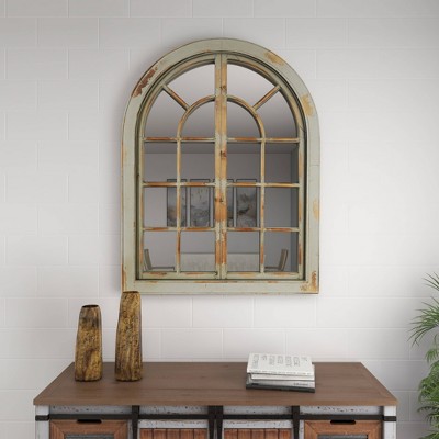 Gray and Brown Weathered Nautical Windowpane Wall Mirror