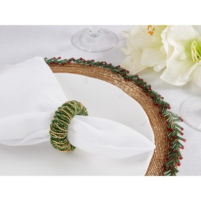 Green and Gold Glass Beaded Napkin Rings Set of 4
