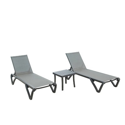 64.41'' Patio Chaise Lounge Chair Set of 3,Outdoor Aluminum Polypropylene Sunbathing Chair with 5 Adjustable Position Side Table