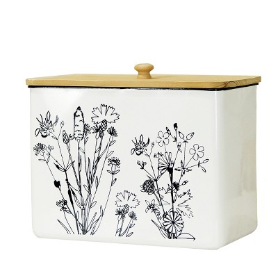 VIP Metal 13 in. White Growing Flowers Square Container with Lid