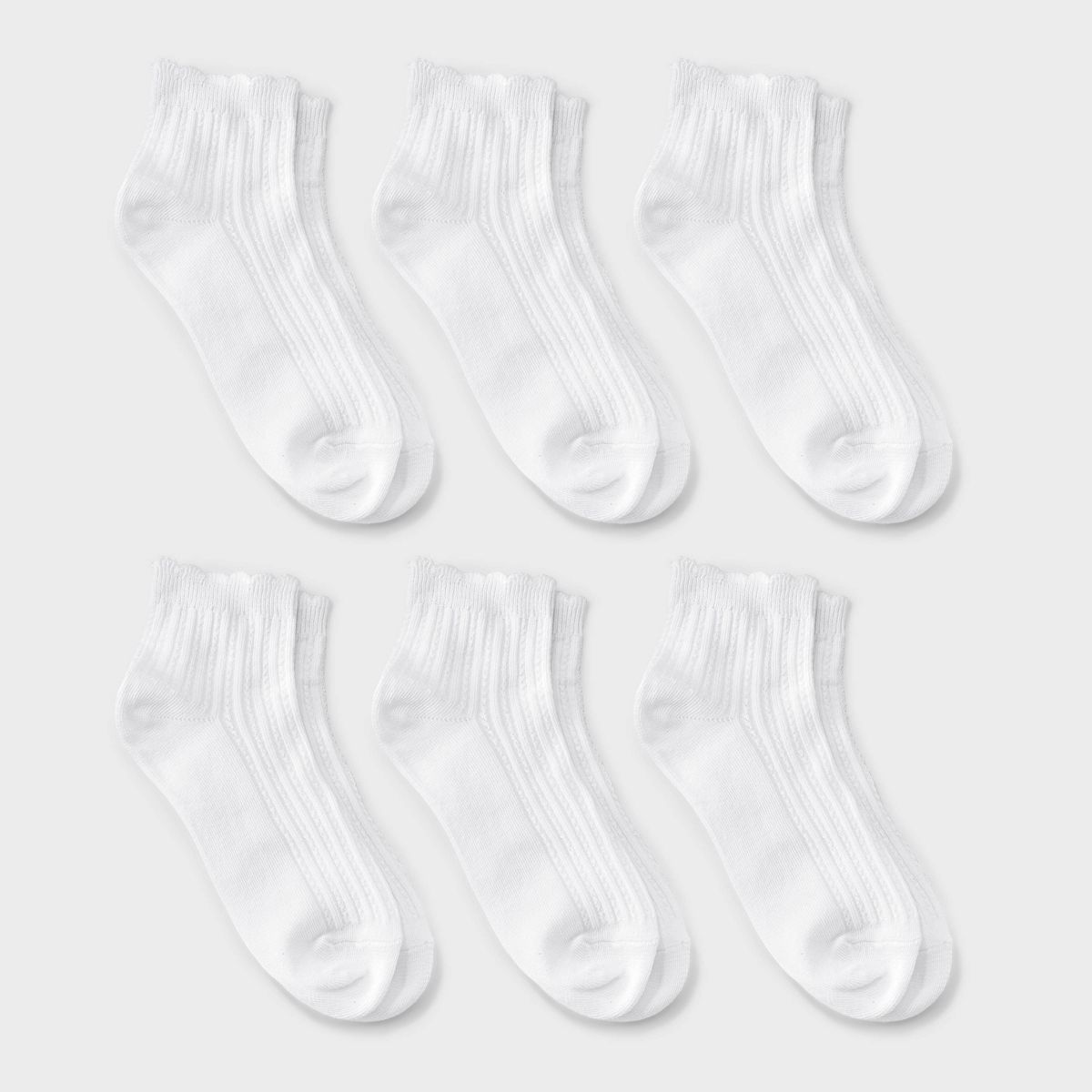 Girls' 6pk Pointelle Texture Scallop Edge Ankle Dress Socks - Cat & Jack™ White
