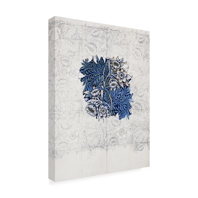 William Morris Blue Floral Pattern Canvas Art with Wood Frame