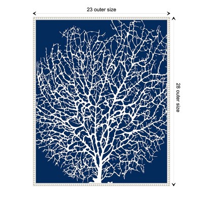 Navy and White Coral Print on Canvas with Beaded Frame
