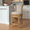 HomeRoots 25" Beige and Natural Fabric and Solid Wood Counter Height Swivel Bar Chair - 2 of 4