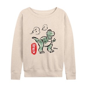 Women's - Disney - Doodle Rex Graphic Lightweight French Terry Wide Neck Long Sleeve Shirt - 1 of 4
