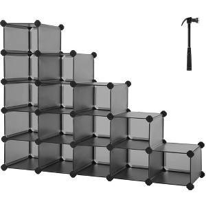 Shoe Rack, 16 Cube Plastic Shoe Rack, Entryway Storage Cabinet, Space-Saving Design, Grey - 1 of 4