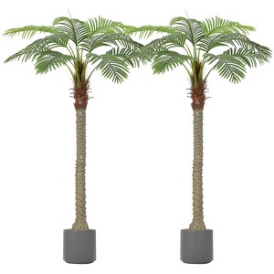 Artificial Palm Trees 2 Pack, Fake Coconut Palm Tree with Realistic PE Leaves for Indoor Outdoor Decor, UV Resistant Tropical Plants, Green - 1 of 4