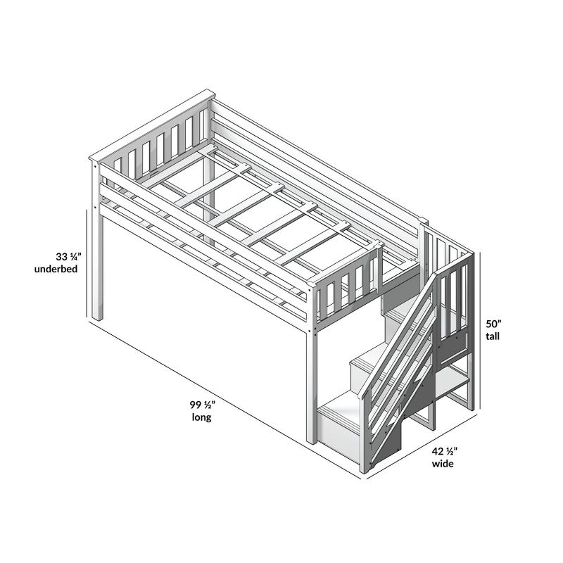 Max & Lily Twin Low Loft Bed with Staircase, 5 of 7