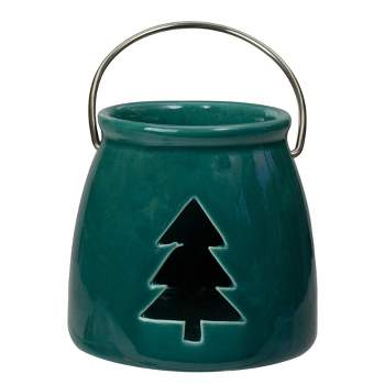 Northlight 3" Dark Green Christmas Votive Candle Holder with Tree Cut Out