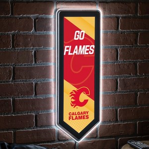 Evergreen Ultra-Thin Glazelight LED Wall Decor, Pennant, Calgary Flames- 9 x 23 Inches Made In USA - 1 of 4