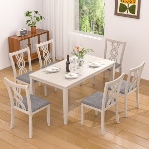 VECELO Rustic Wooden Dining Chairs, Rubber Wood Kitchen Chairs with Padded Seat & Elegant Hollowed Backrest, Gray - 1 of 4