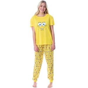 Nickelodeon SpongeBob SquarePants Womens' Faces 2 Piece Jogger Pajama Set Yellow - 1 of 4