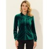 INSPIRE CHIC Women's Pocket Front Velvet Long Sleeve Casual Button Down Shirt - 2 of 4