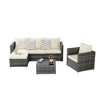4-Pieces Outdoor Patio L-Shaped Sectional Sofa Set with Single Sofa & Glass Coffee Table - 3 of 4