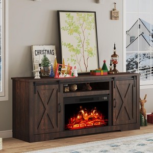 AMERLIFE Fireplace TV Stand with Sliding Barn Door for TVs up to 73", Farmhouse 63" Fireplace Entertainment Center - 1 of 4