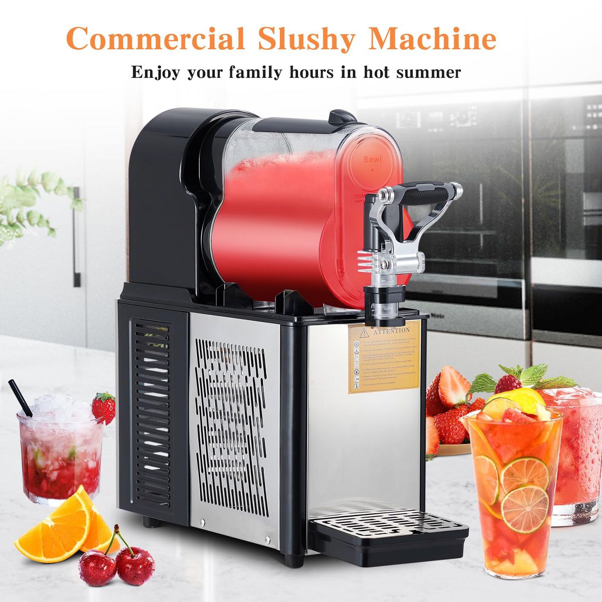 Dual Tank Slushie Machine, Commercial Slush Maker, Self-Cleaning Frozen Drink Machine for Margaritas, Smoothies, Bars, Cafes - thumbnail 4