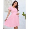 Clearlove Maternity V Neck Dot Dress Casual A-Line Short Ruffle Cap Sleeve Flowy Midi Dress Belt Photoshoot Baby Shower - 4 of 4