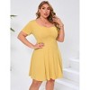Coolmee Women's Plus Size Summer Mini Dress Square Neck Short Sleeve  A Line Short Sundress - 3 of 4