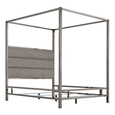 Queen Manhattan Black Nickel Canopy Bed with Horizontal Panel Headboard Smoke - Inspire Q