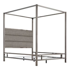 Full Manhattan Black Nickel Canopy Bed with Horizontal Panel Headboard Smoke - Inspire Q, Grey