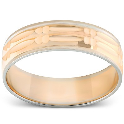 Pompeii3 14k Gold Mens Two Tone Swiss Cut Ring Wedding Band