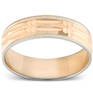 Pompeii3 14k Gold Mens Two Tone Swiss Cut Ring Wedding Band - 1 of 4