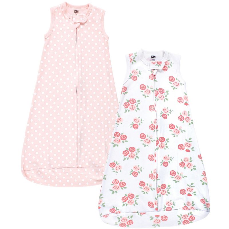 Hudson Baby Infant Girl Interlock Cotton Sleeveless Sleeping Bag, Soft Pink Roses, 1 of 6