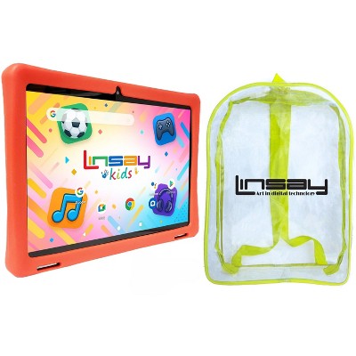 LINSAY 10.1"Octa Core  256GB Storage Android 15 Tablet with Red Kids Defender Case and Back Pack