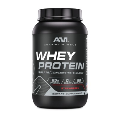 Amazing Muscle Whey Protein Isolate & Concentrate Strawberry Flavor 2 Lbs