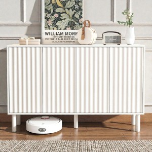 Mshliw 55.1" Minimalist Shoe Storage Cabinet with 5 Solid Wood Legs, 4 Fluted Doors, Adjustable Shelves, Cream Entryway Sideboard Buffet for Hallway - 1 of 4