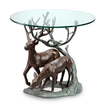 SPI Home Wildlife-Themed Deer Pair End Table with Glass Top